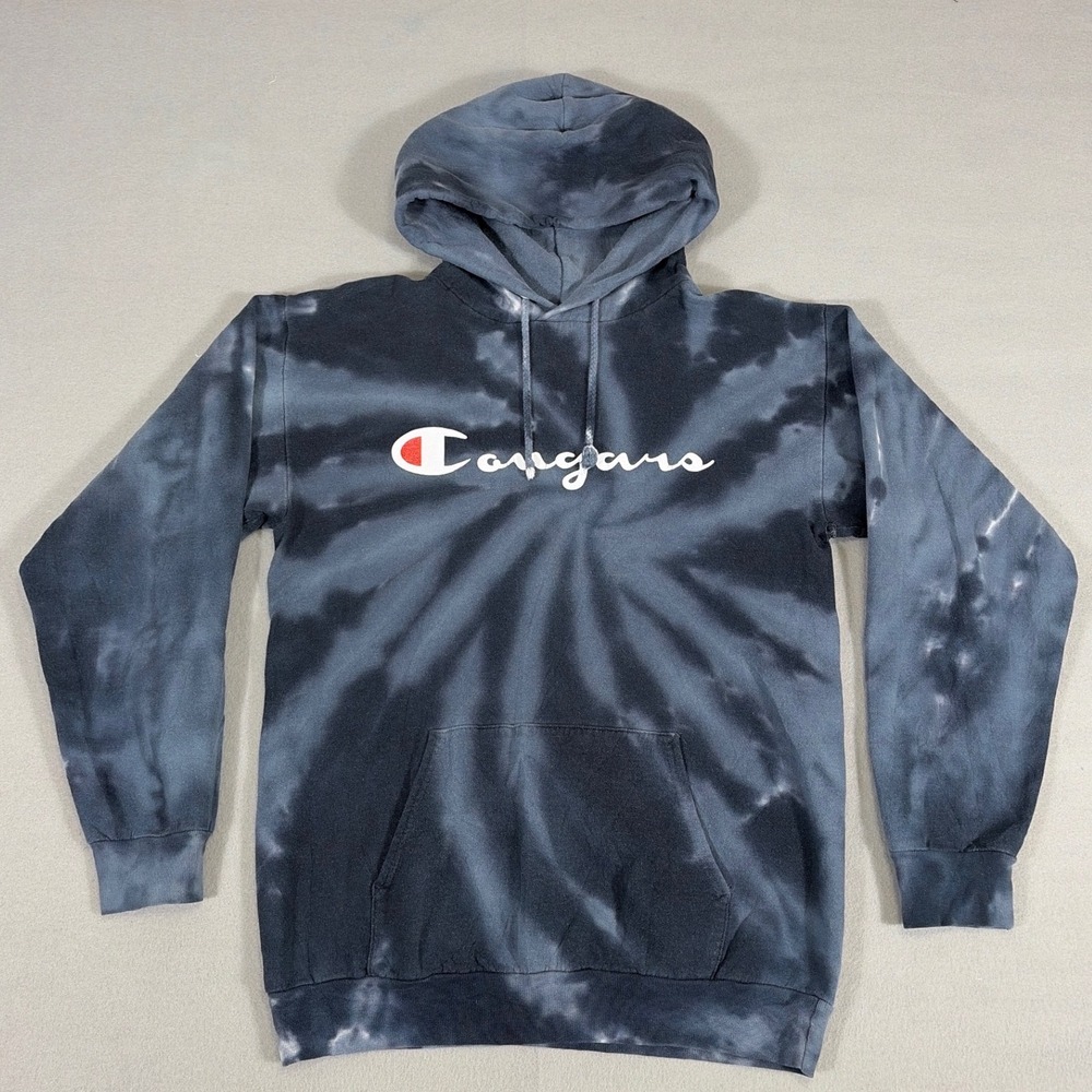 Port & Company Cougars Tie Dye Hoodie Black Grey Pullover Sweatshirt Small